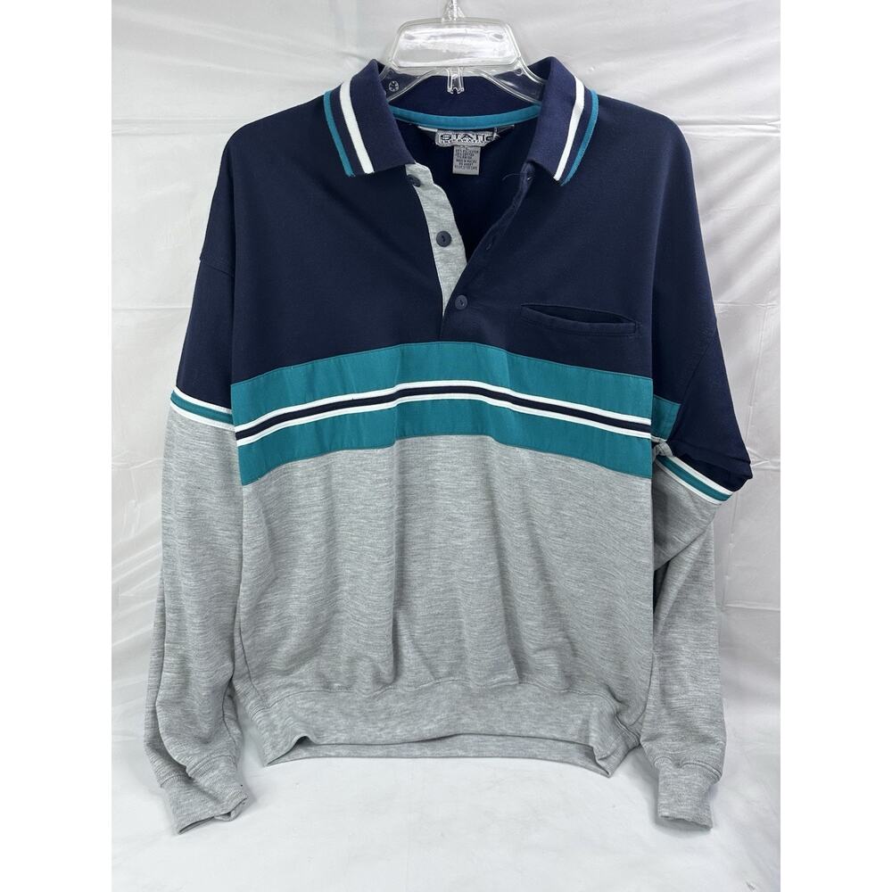 Vintage Static International Polo Preppy Rugby Pull Over Color Block 90’s Large